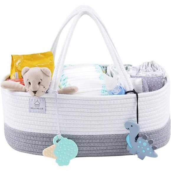 XXL Cotton Rope Diaper Caddy Extra Large Baby Nursery Storage Bin with Divider - Picture 5 of 7